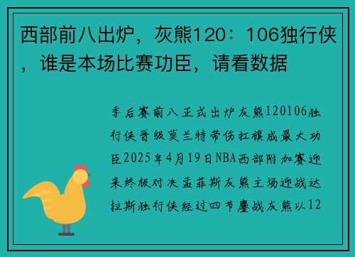西部前八出炉，灰熊120：106独行侠，谁是本场比赛功臣，请看数据